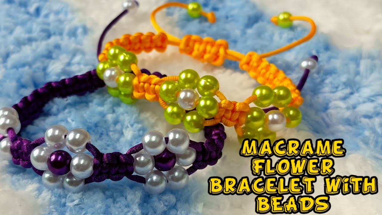DIY EASY WAY TO MAKE MACRAME FLOWER BRACELET WITH BEADS step by step tagalog tutorial #14