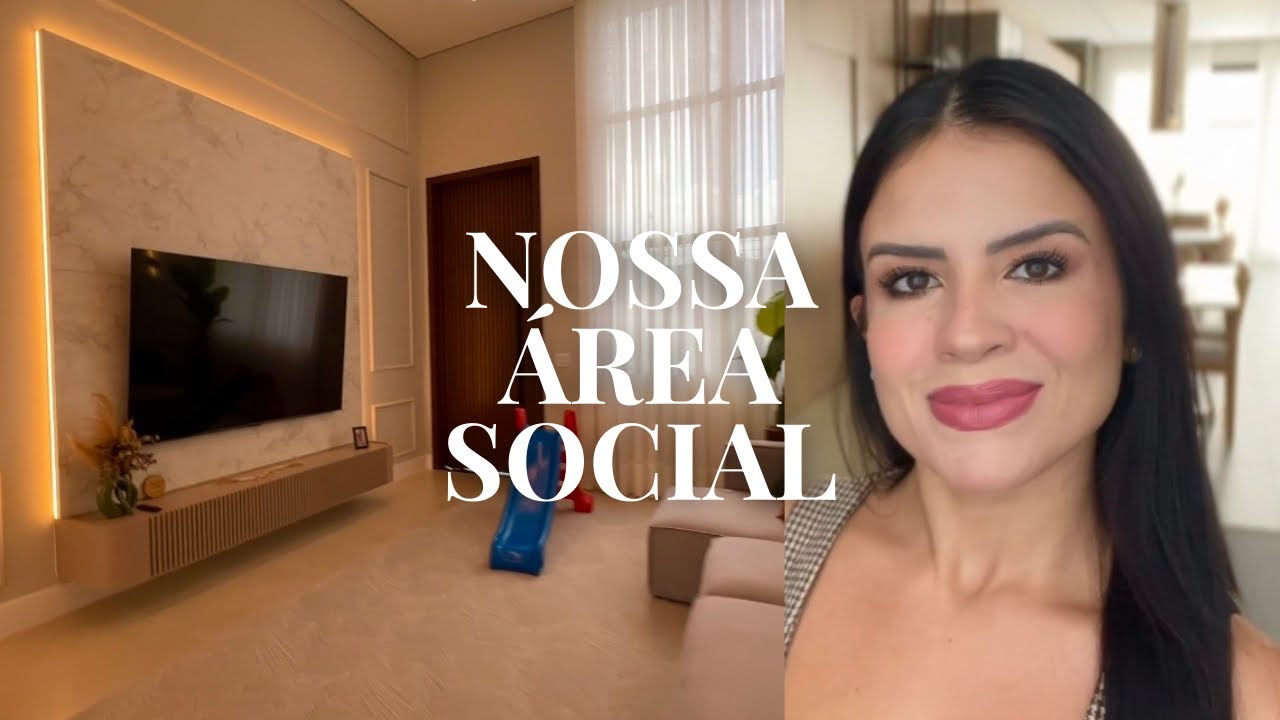 Tour pela nossa área social | Sala, jantar e cozinha com churrasqueira