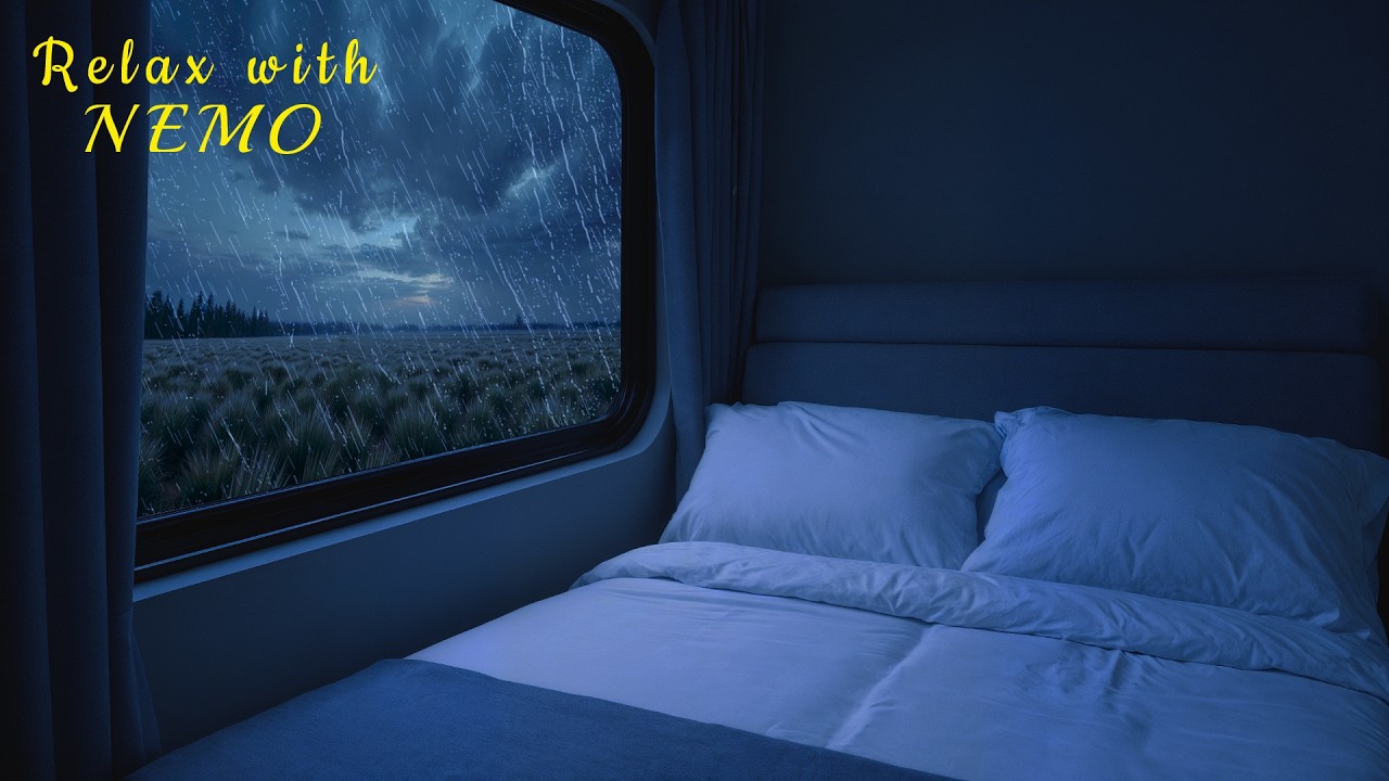 Rainy Night Train Ride 🚂 Dimly Lit Sleeper Train Ambience for Sleep / Relaxing Rain and Train Sounds