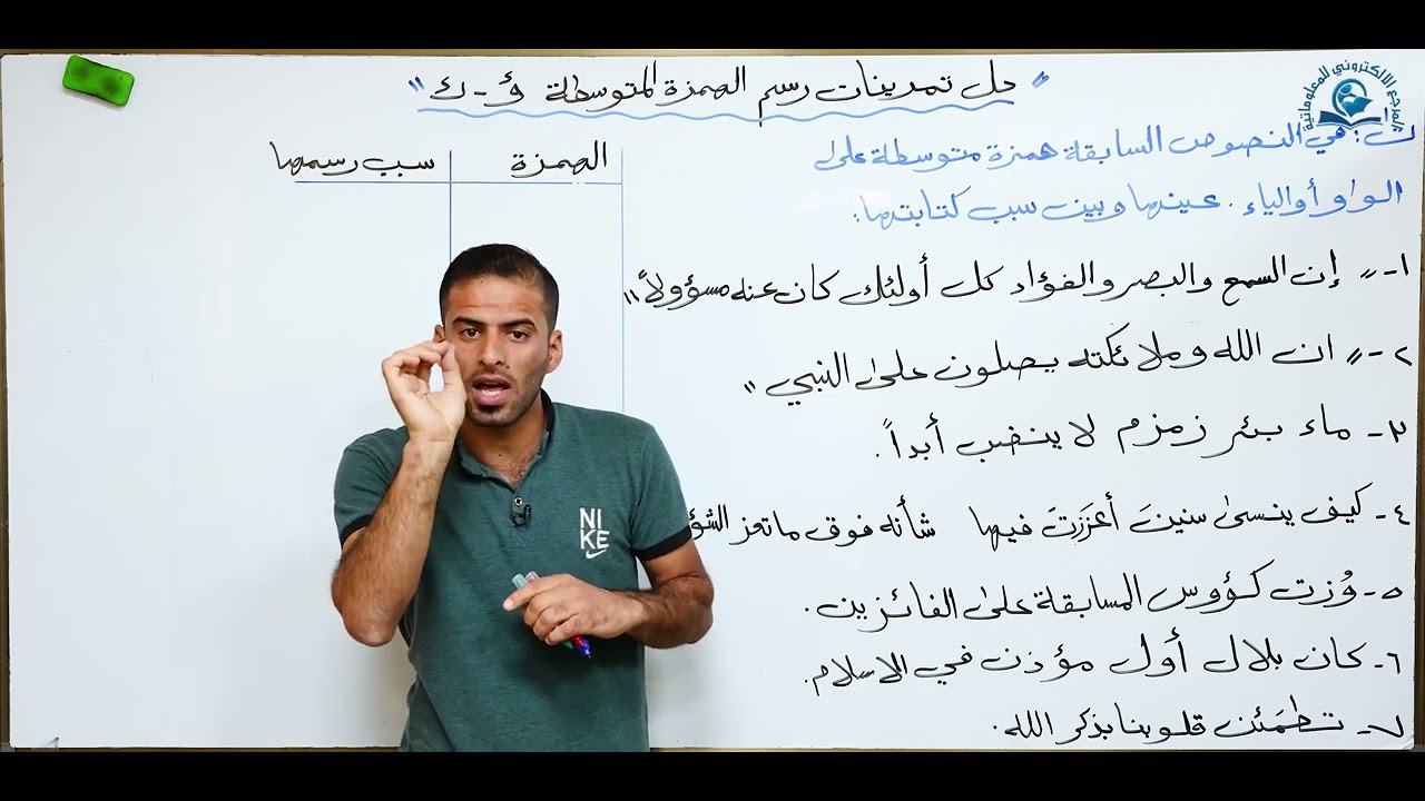 مادة اللغة العربية للصف الثاني متوسط : حل تمرينات رسم الهمزة المتوسطة على  الواو و الياء