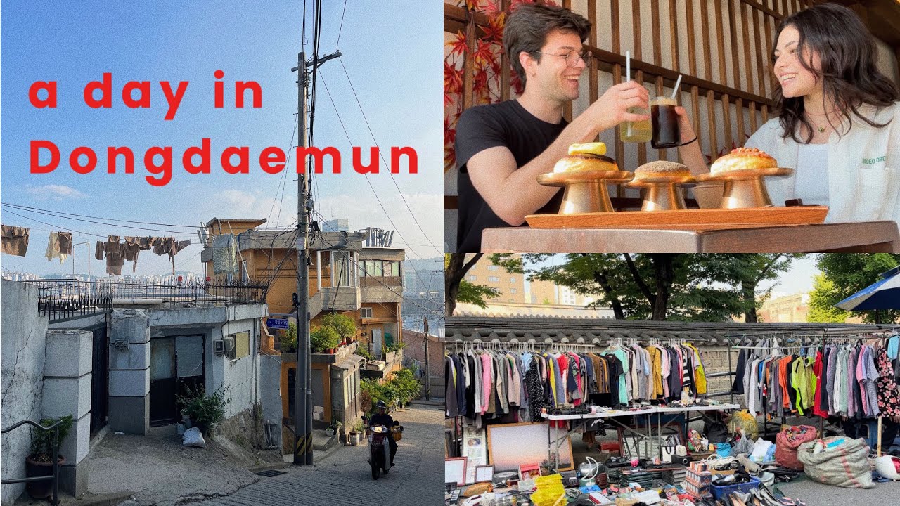 KOREA VLOG | a day in Dongdaemun: thrifting, cafe, fabric market, mukbang, + exploring!