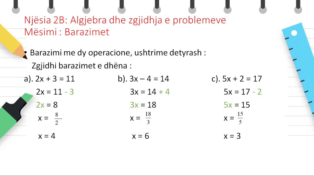 KLASA 7 - Matematikë - Barazimet