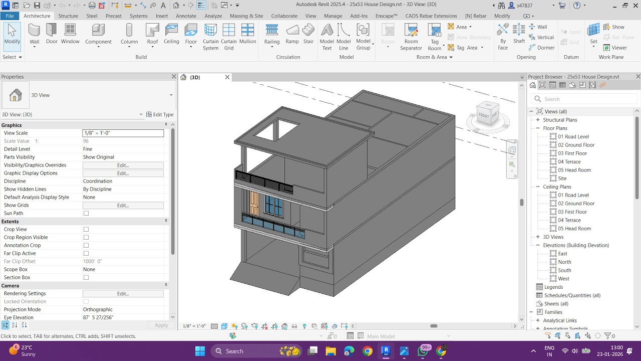DAY 02: 25x53 House Design Project using Revit Architecture