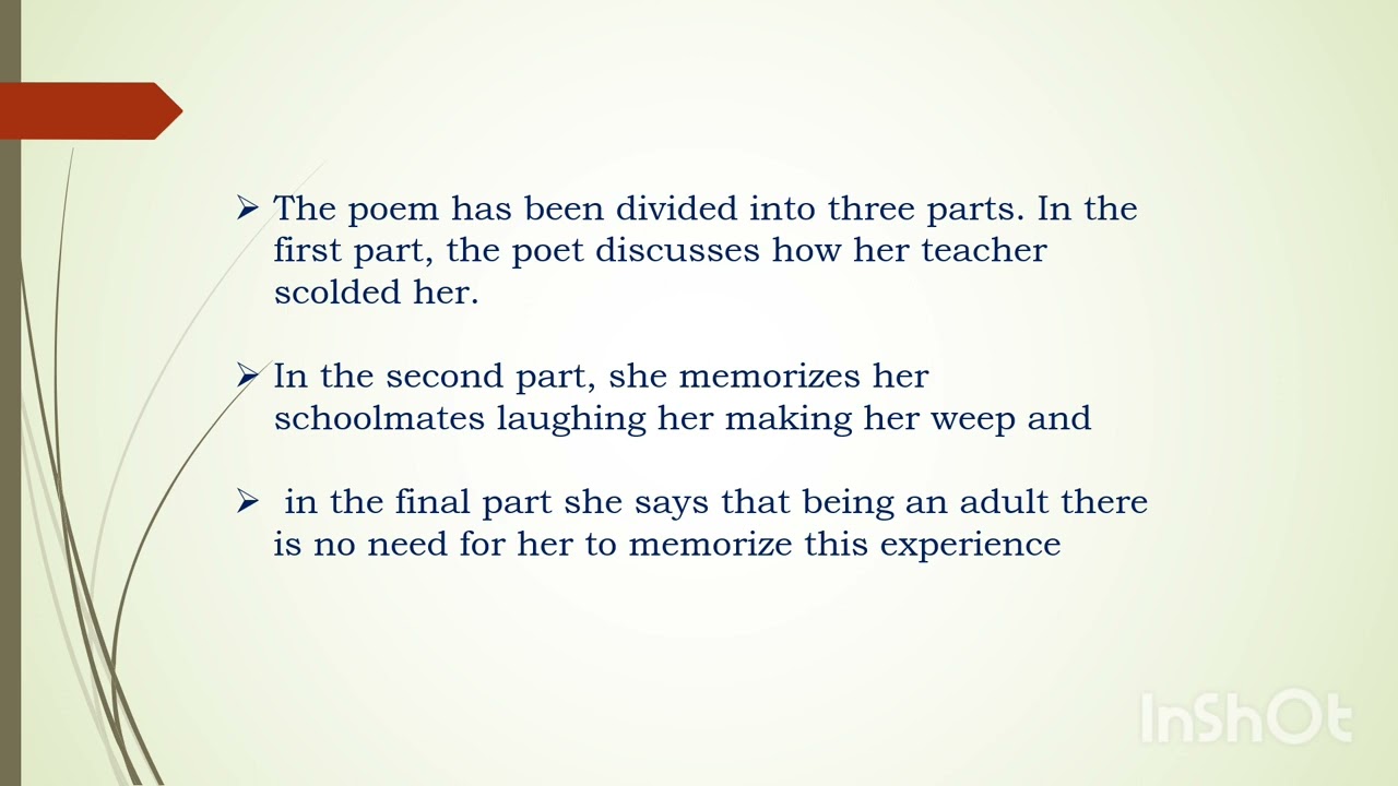punishment in kindergarten poem summary