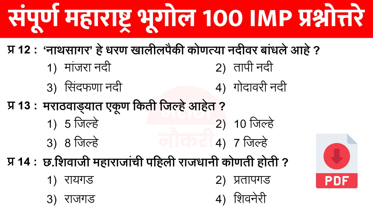 महाराष्ट्र भूगोल 50 प्रश्नोत्तरे | Maharashtra Geography Top 50 Questions | Maharashtra Bhugol 01