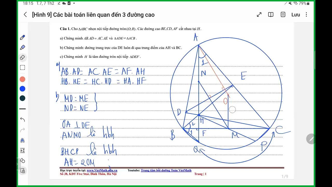 [Lớp 9C] Chùm các bài toán liên quan 3 đường cao trong tam giác - thầy Bùi Minh Mẫn.