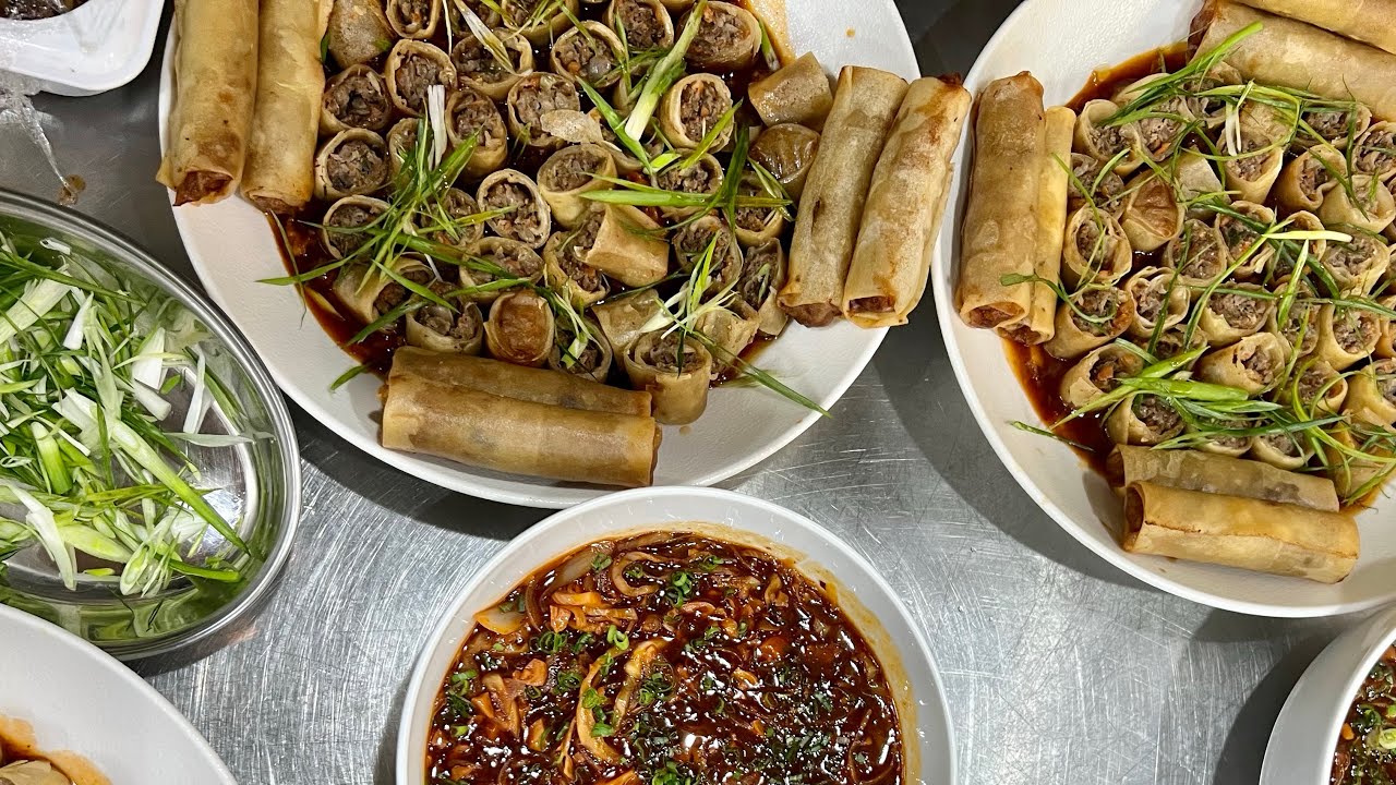Beef lumpia w/ chili garlic peanut sauce for family meal. Kain tayo!