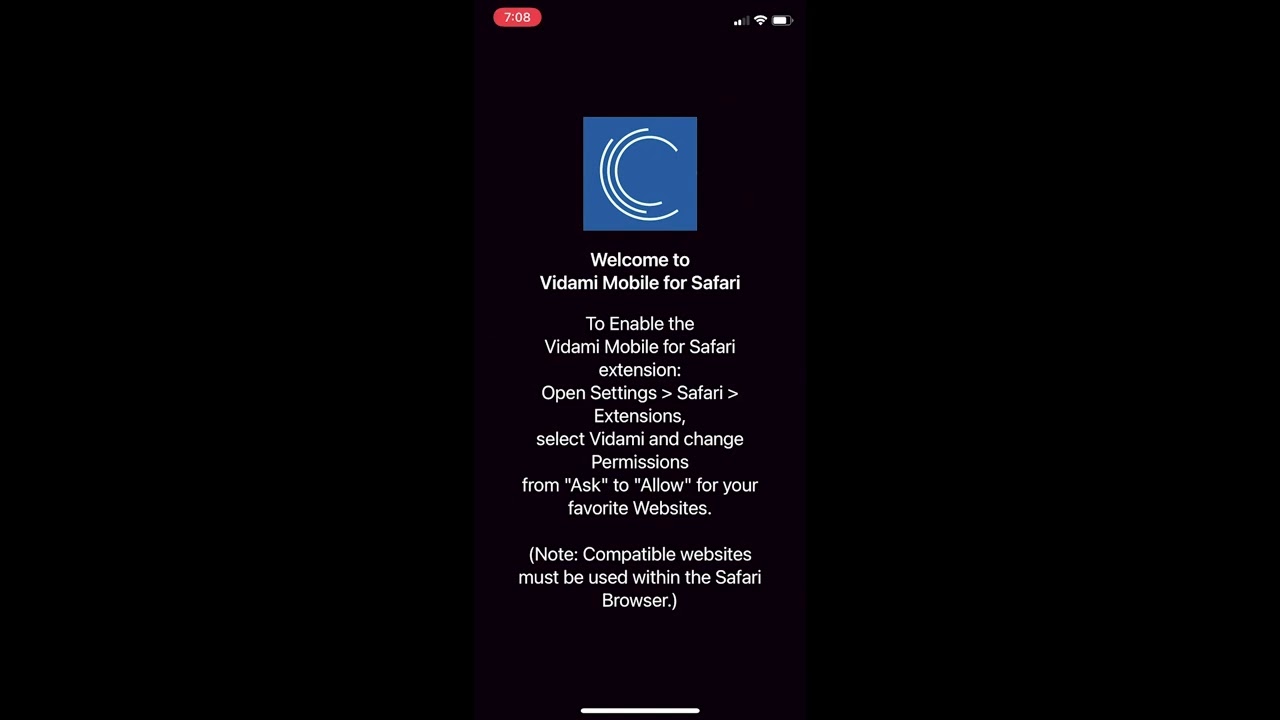 Vidami Mobile For Safari Extension Update Instructions