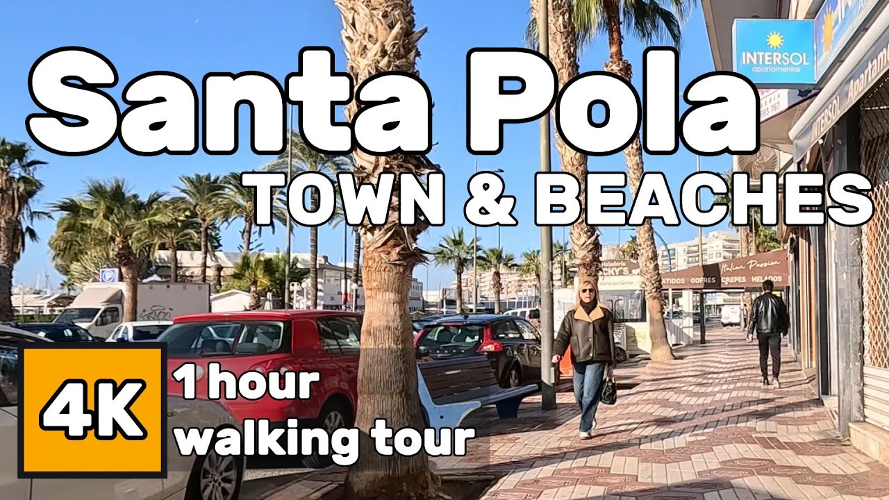 Santa Pola Spain 4K Walking Tour: 3 Beaches & Salt Mountains