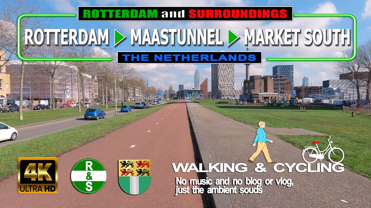 (4K)  ROTTERDAM - MAASTUNNEL AND MARKET SOUTH CYCLING (The Netherlands) Walking and Cycling