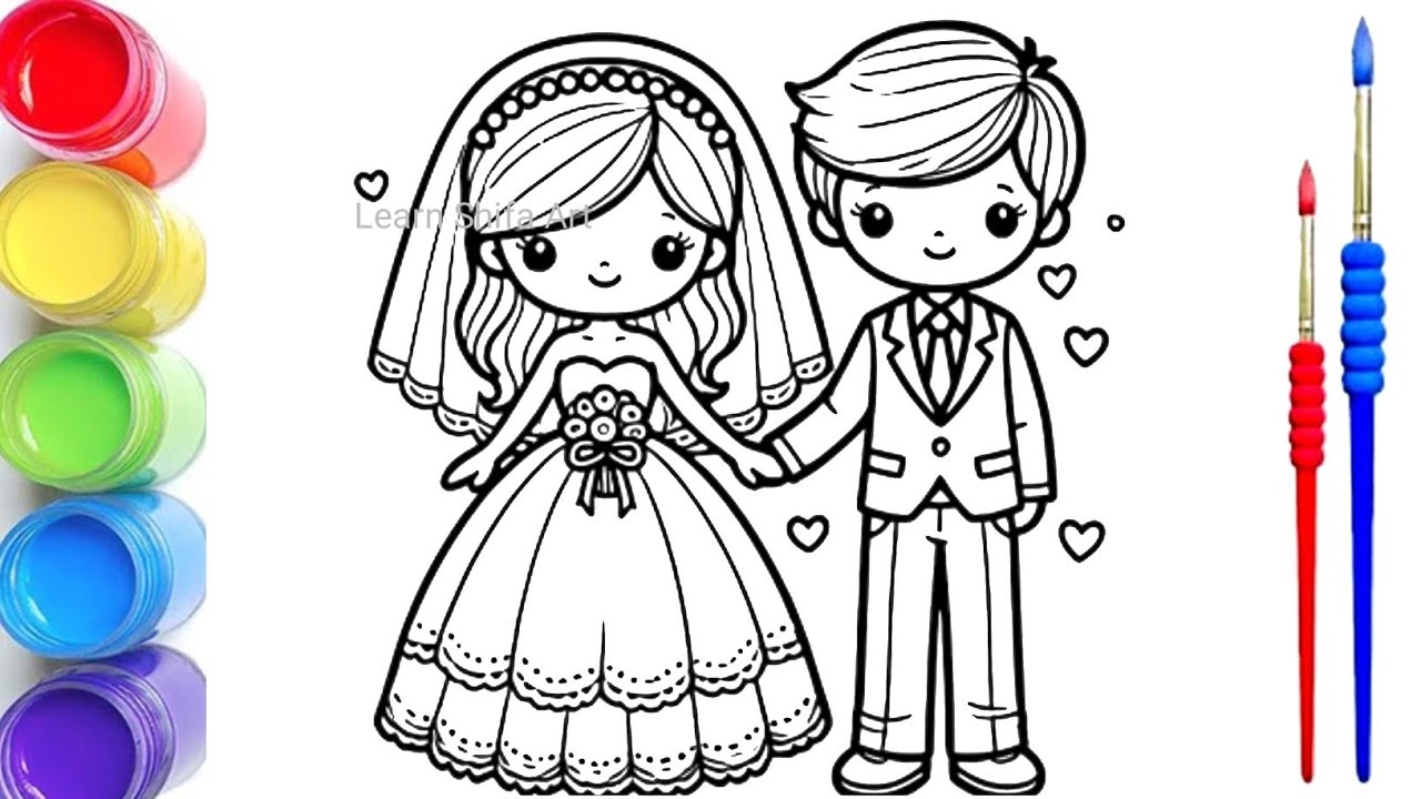 Bride and groom drawing for kids | Bride and Groom drawing for kids step by step