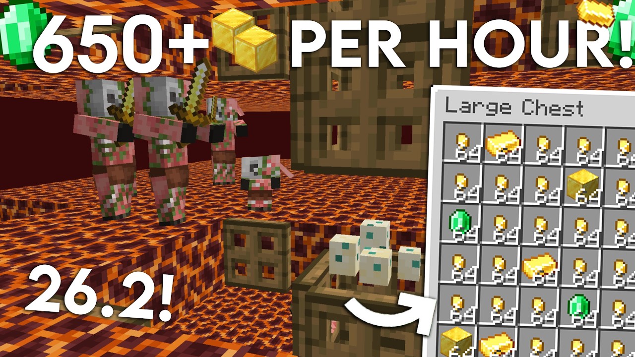 НОВАЯ ОБНОВЛЕННАЯ ФЕРМА ЗОЛОТА для Minecraft Java 26.2 | Гайд | Бесконечное золото и изумруды!
