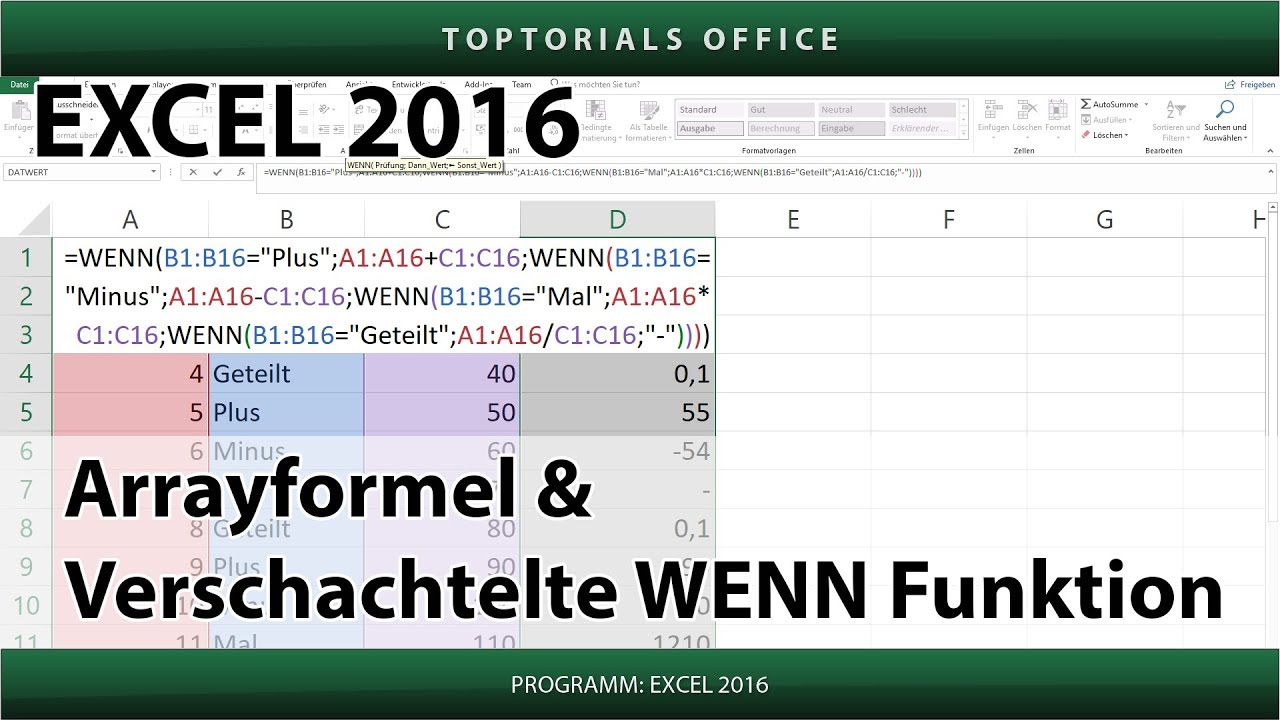 Arrayformel mit verschachtelter Wenn Funktion (Excel)