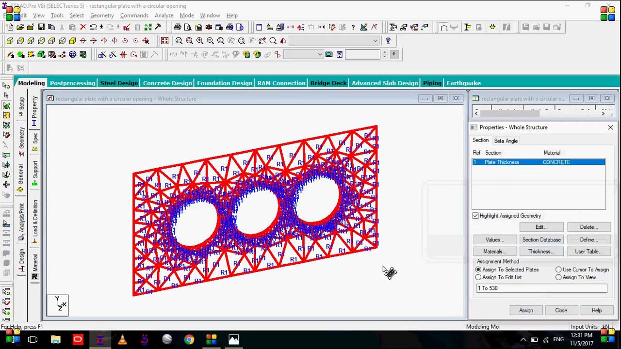 How to create a Rectangular plate with circular hole in STAAD Pro.