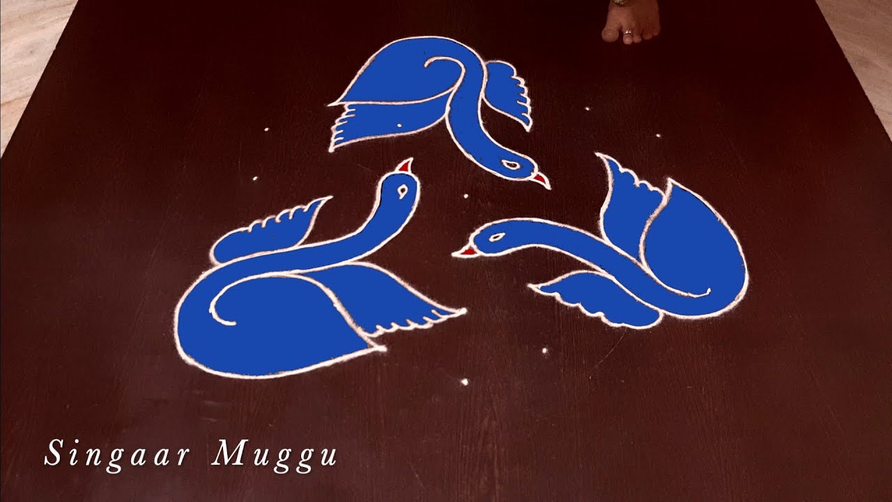 Cute swan rangoli design 7X4 dots | Traditional birds rangoli | Birds muggulu |Simple daily rangoli
