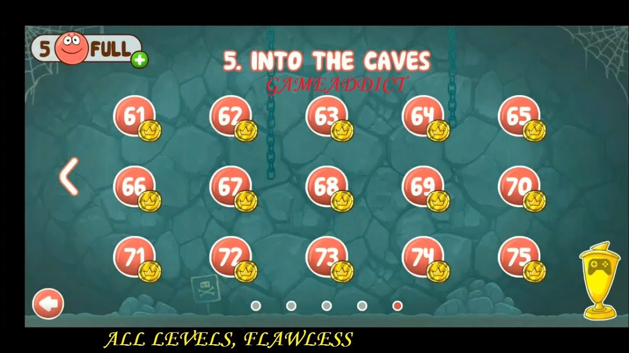 RED BALL 4 : INTO THE CAVES, ALL LEVELS FLAWLESS (With Timestamps), NO DAMAGE