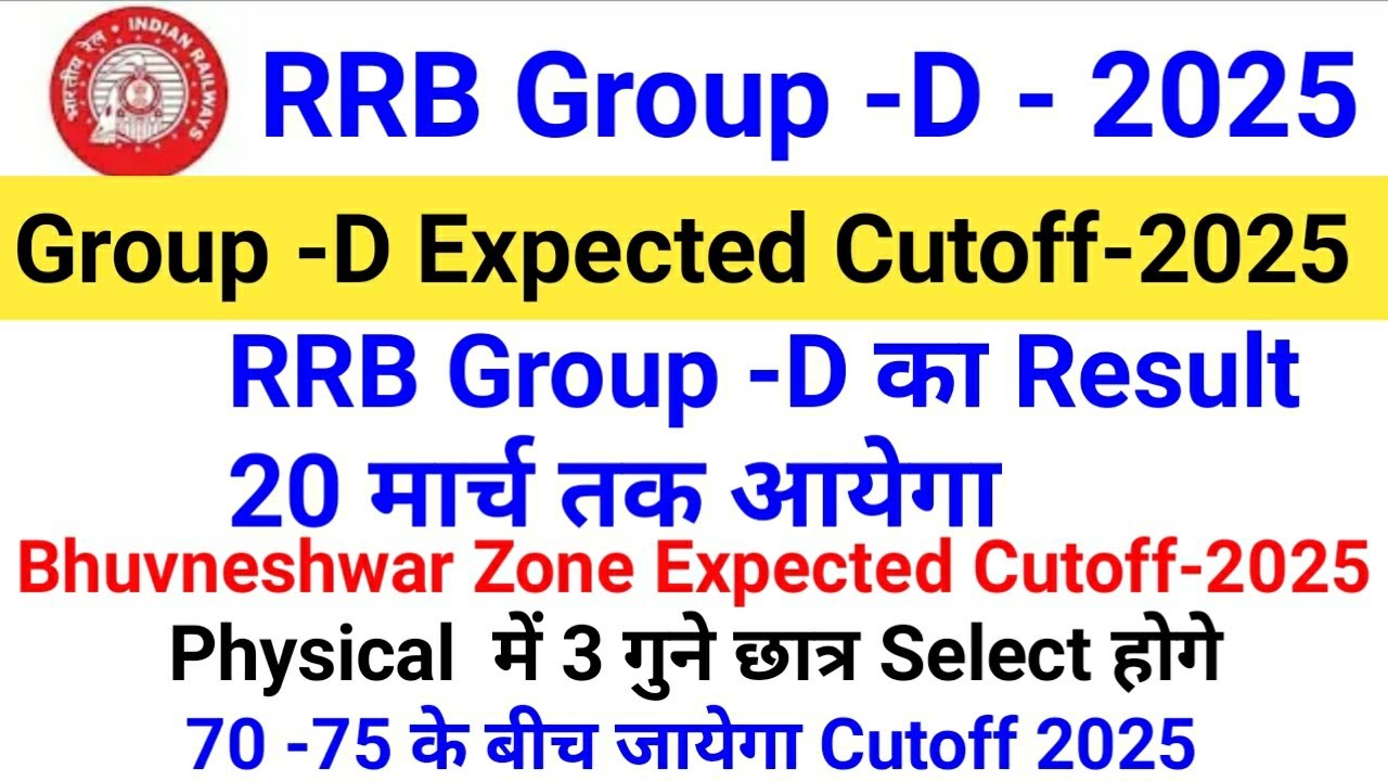 RRB Group -D Expected Cutoff-2025,; RRB Group -D Result 20 March, RRB Group -D previous  cutoff,