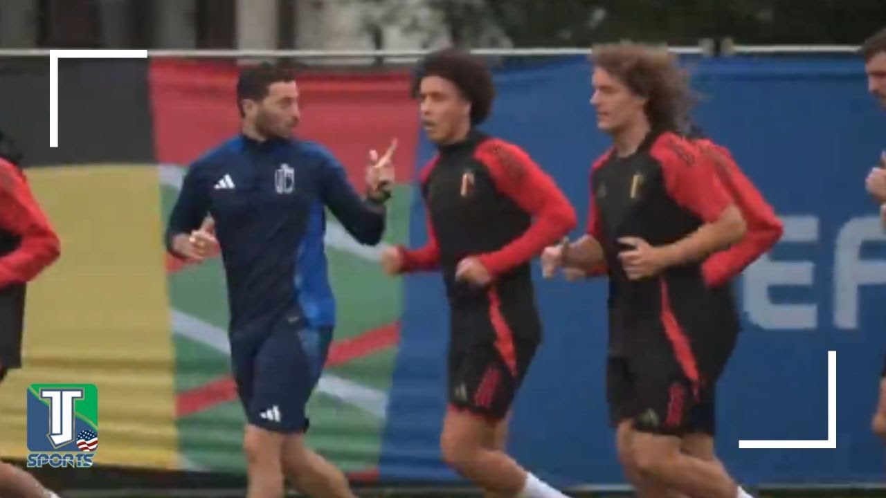 Belgium BOSS Domenico Tedesco RUNS alongside his SQUAD during practice for France TEST in Euro 2024