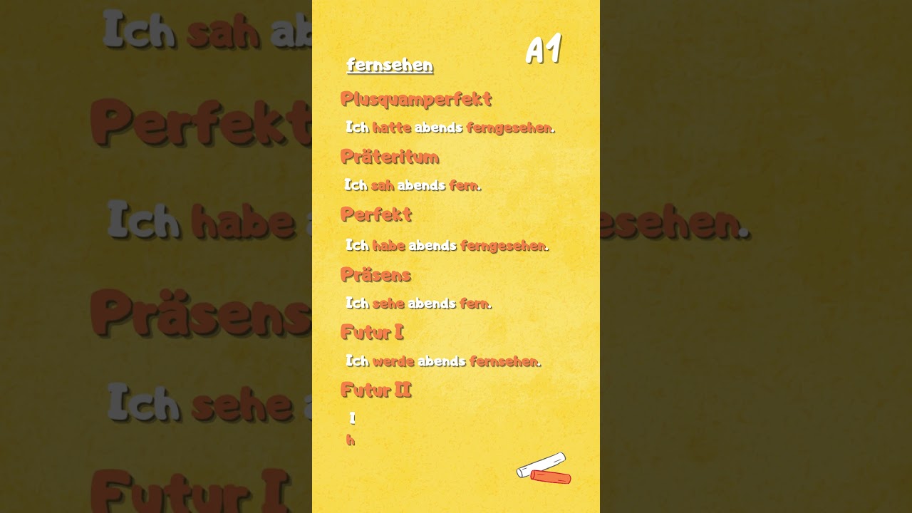 "fernsehen" in allen Zeitformen⏳(Plusquamperfekt/ Perfekt/ Präteritum/ Präsens/ Futur 1/ Futur 2)
