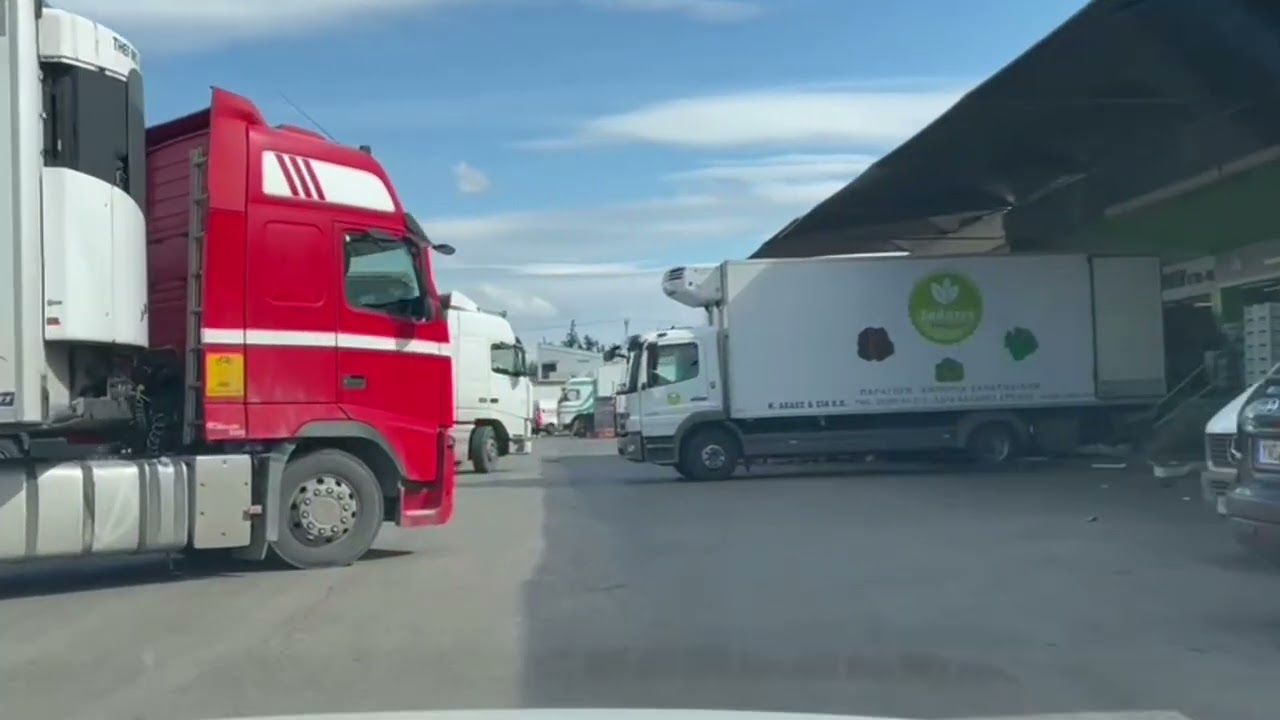trucks at the Athens fruit market             march 2022