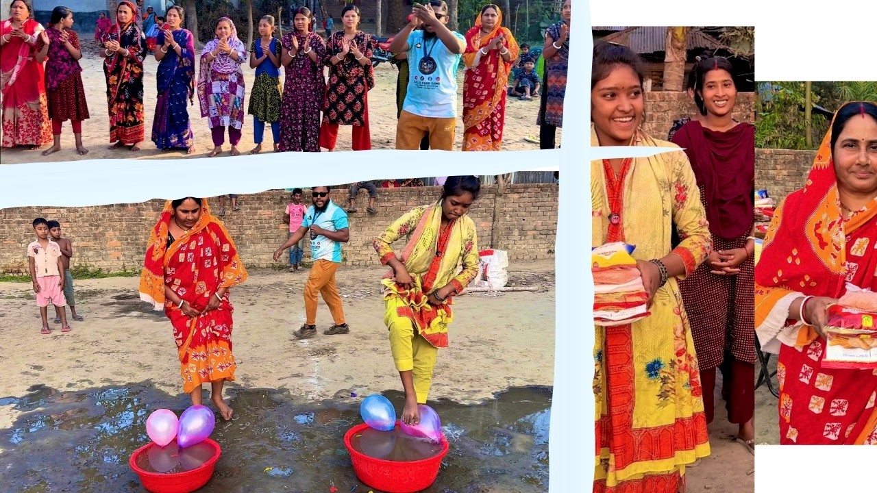 বুদ্ধি এবং শক্তি দিয়ে গামলার গভীর পানির ভিতর থেকে পা দিয়ে বেলুন ফাটিয়ে পুরস্কার পেয়ে বেশিই খুশি