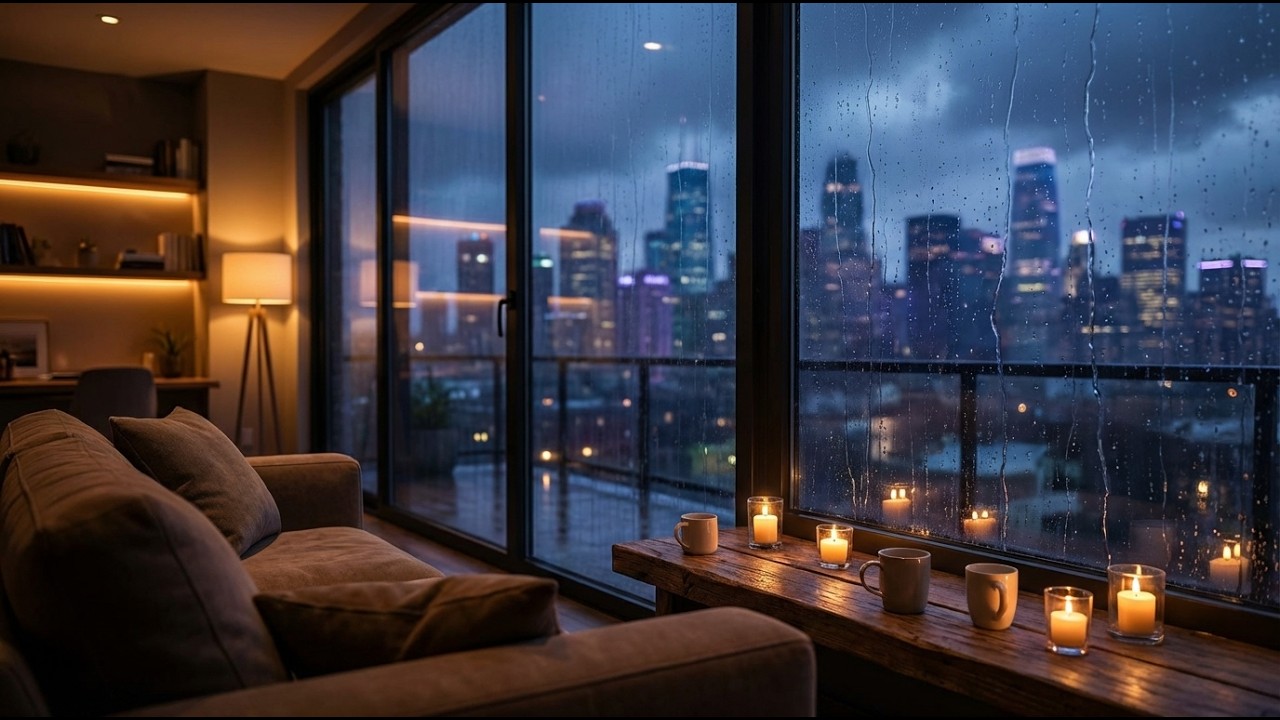 Rainy Night Window Ambience ☔ Cozy Apartment | Deep Sleep & Relaxation