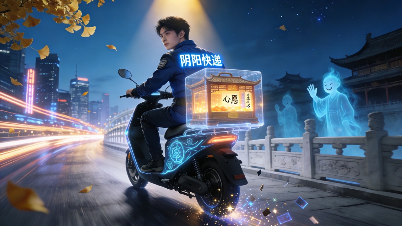 車禍醒來後，李陽成了陰間專屬騎手——給死人送外賣、賺冥幣、破懸案，最後帶著巨富和真相，活著騎回了人間。