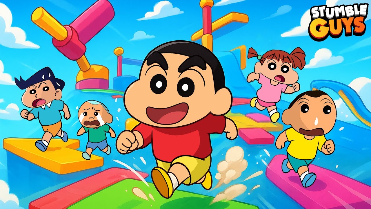 Shinchan VS Nene VS Masao VS Bo VS Kazama in Race Maps Battle 😱 | Shinchan Playing Stumble Guys 😂