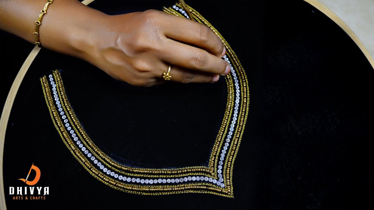 aari work for beginners | aari work blouse neck designs | step by step tutorial | #diy | #144