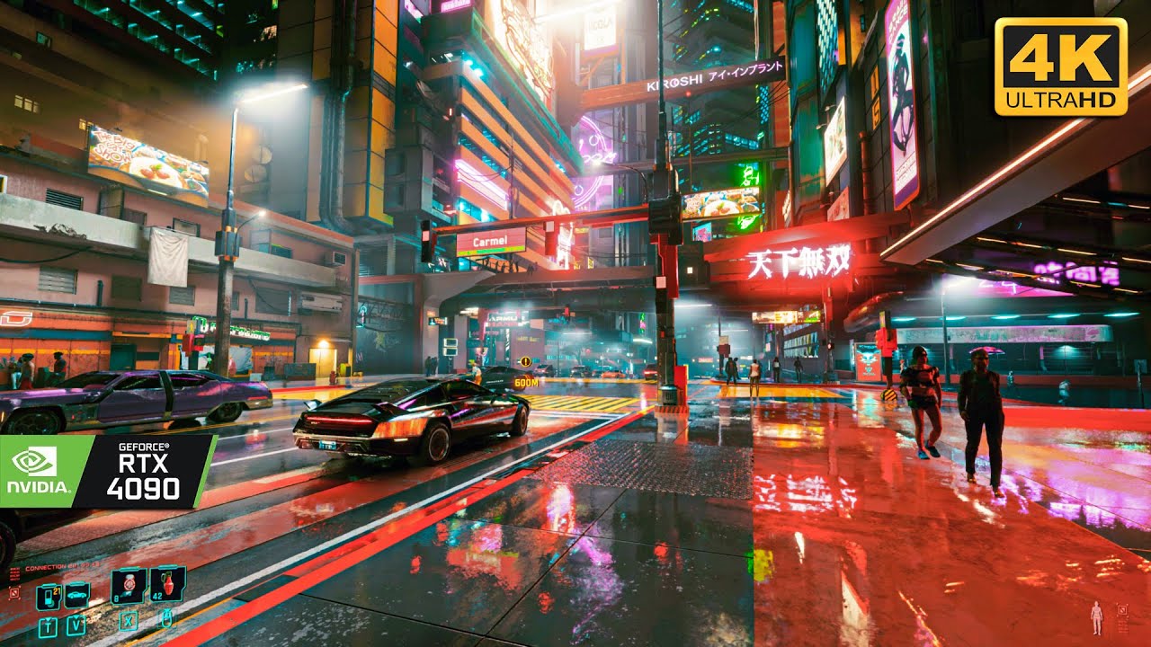 Walking in the Rain With Insanely Beautiful Graphics Cyberpunk 2077 4K RAY TRACING OVERDRIVE RTX4090