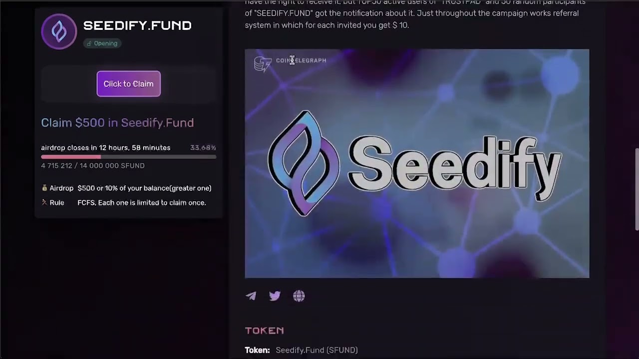 FREE CRYPTO AIRDROP | CLAIM Seedify.FUND INVEST TOKEN 2024