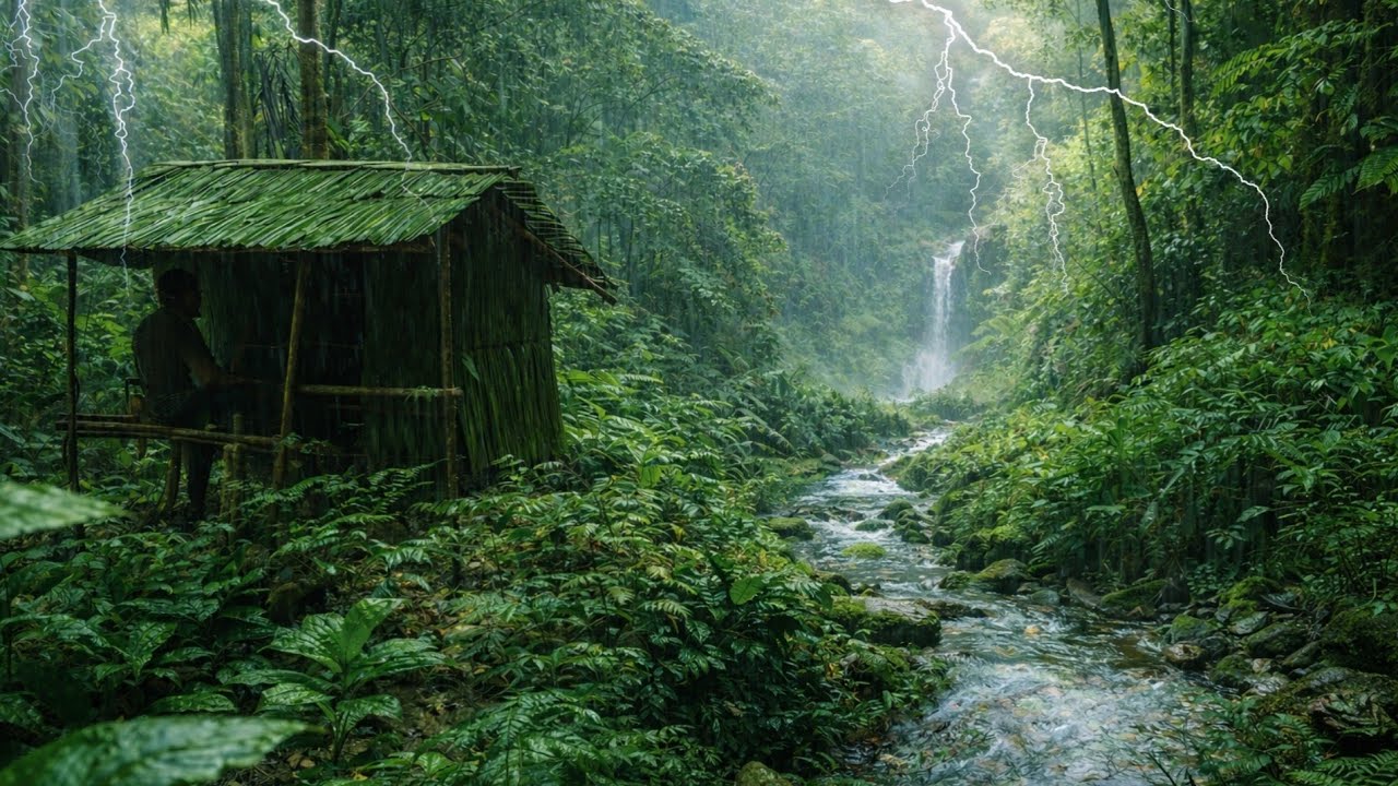 BUILDING SURVIVAL DI HUTAN HUJAN DERAS BADAI PETIR - MENCEKAM DIHANTAM HUJAN DERAS PETIR, BUSHCRAFT