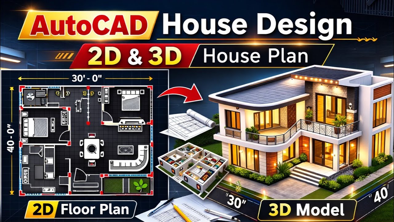 AutoCAD House Design Tutorial || AutoCAD 2D house plan tutorial || AutoCAD Tutorials for Beginners 