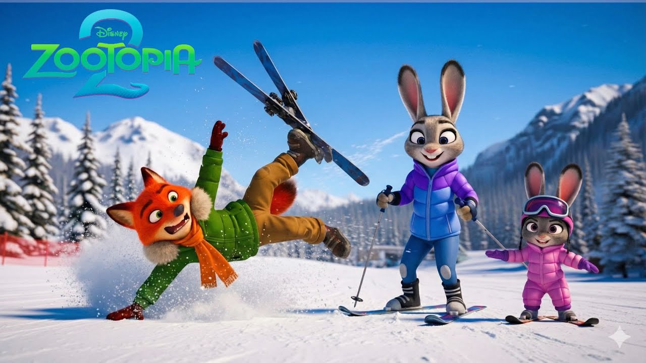 Oh NO! Nick Fell Skiing!😂 Judy, Nick & Violet Go Skiing | Zootopia 2