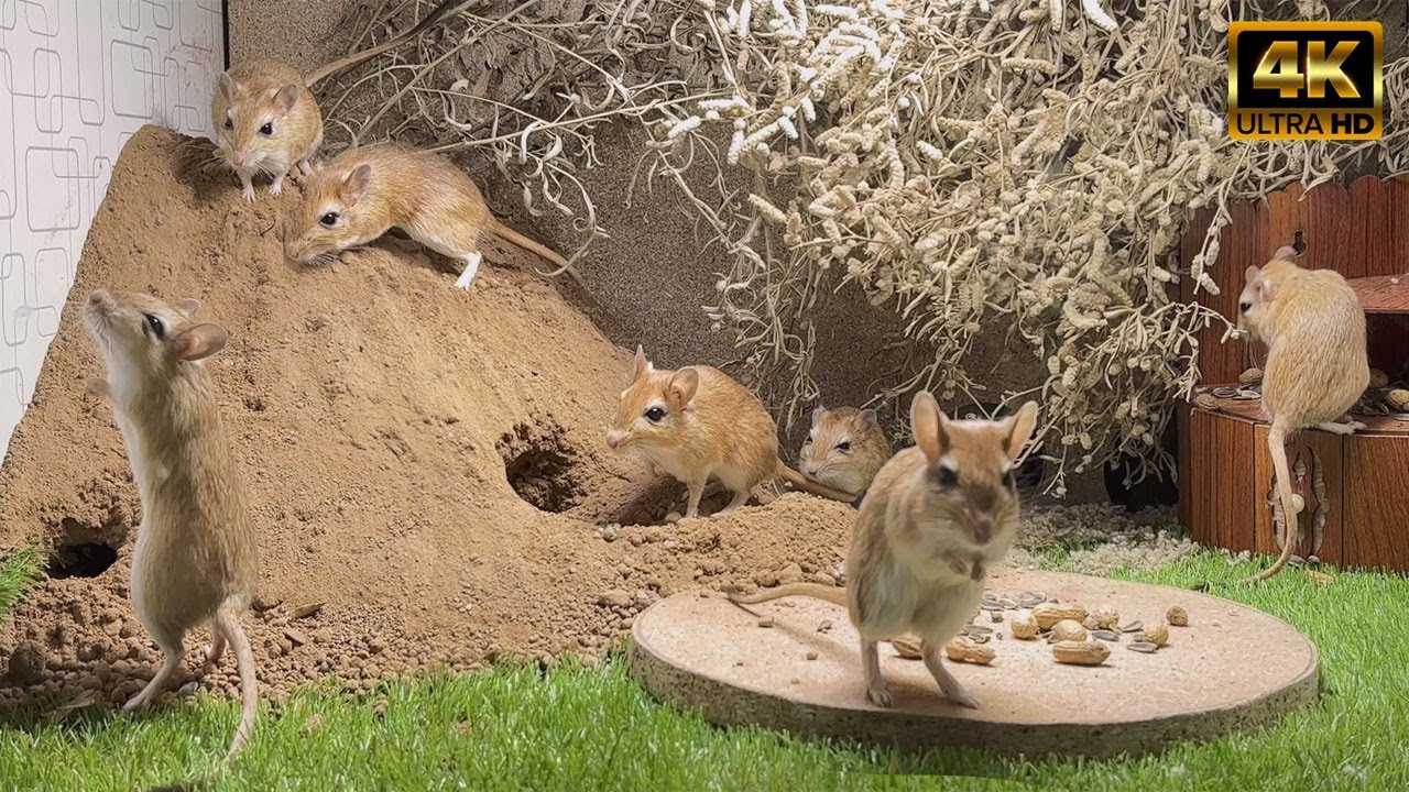 Cat TV Mouse Digging Burrows - Holes in Mud , Playing & Squeaking 10 Hours 10 Hours 4k UHD