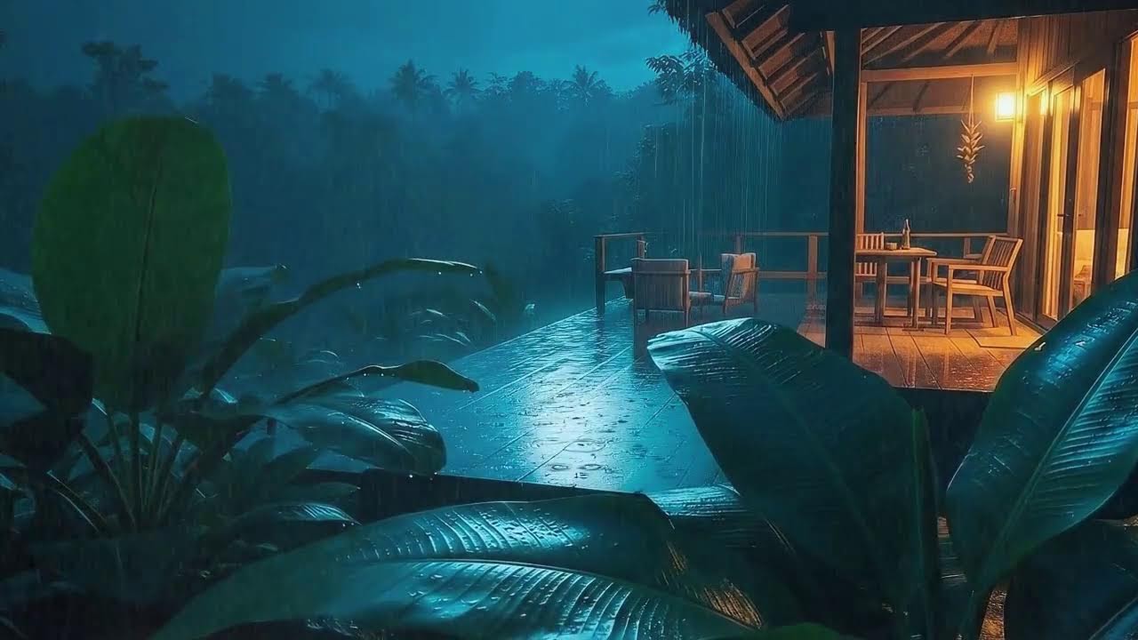 Sleep Now with Gentle Rain Sounds and Soft Thunder at Cabin Terrace 🌧️