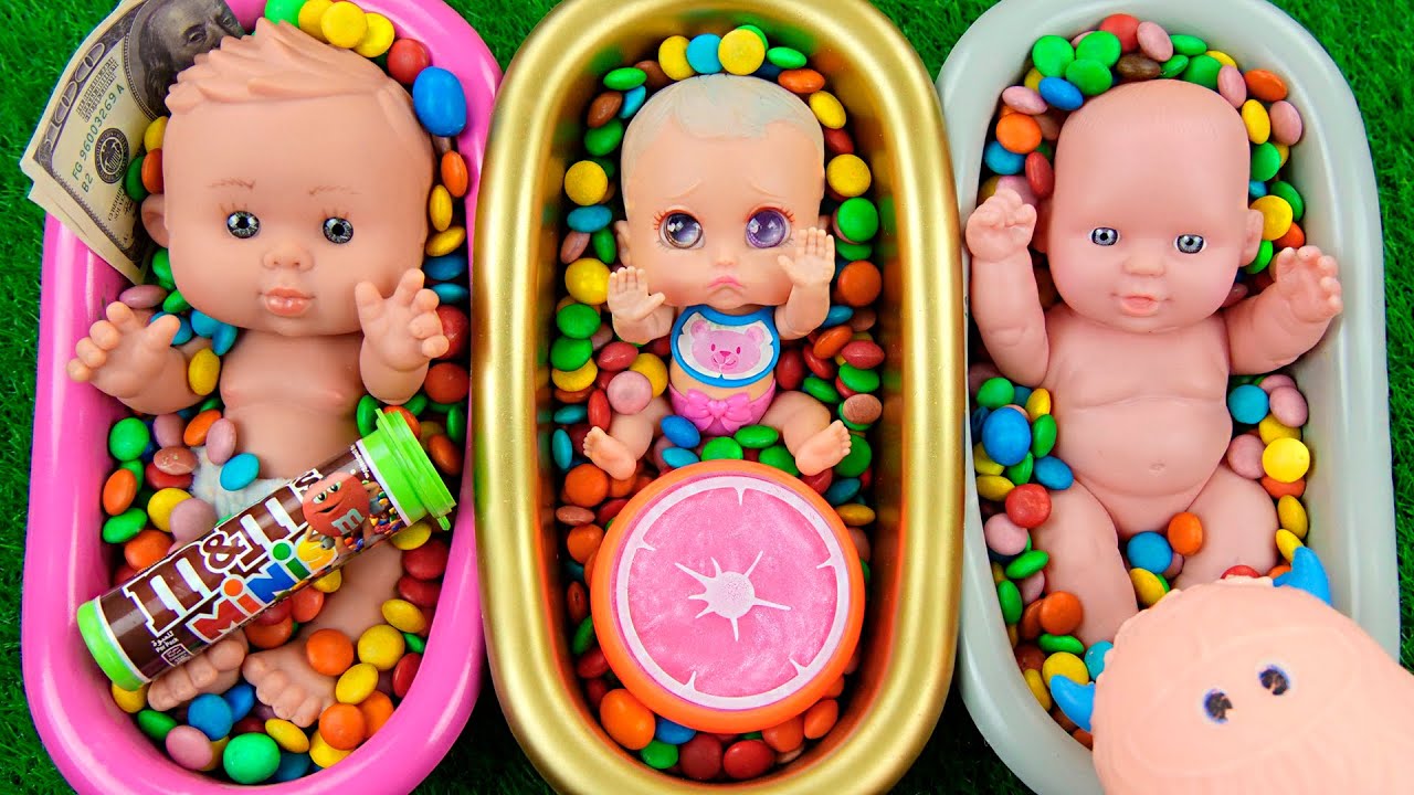 4 Minutes Satisfying Video | Mixing Funny Candy ASMR & Make Up in 3 Bathtubs with Magic M&M's Slime