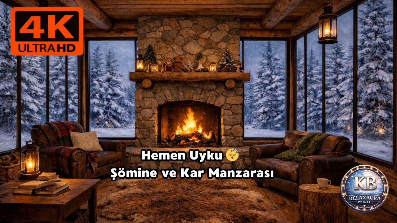 Hemen Uykuya Dal 😴 Şömine ve Kar Manzarası #4k #şömine #cozy #ateşsesi #relax
