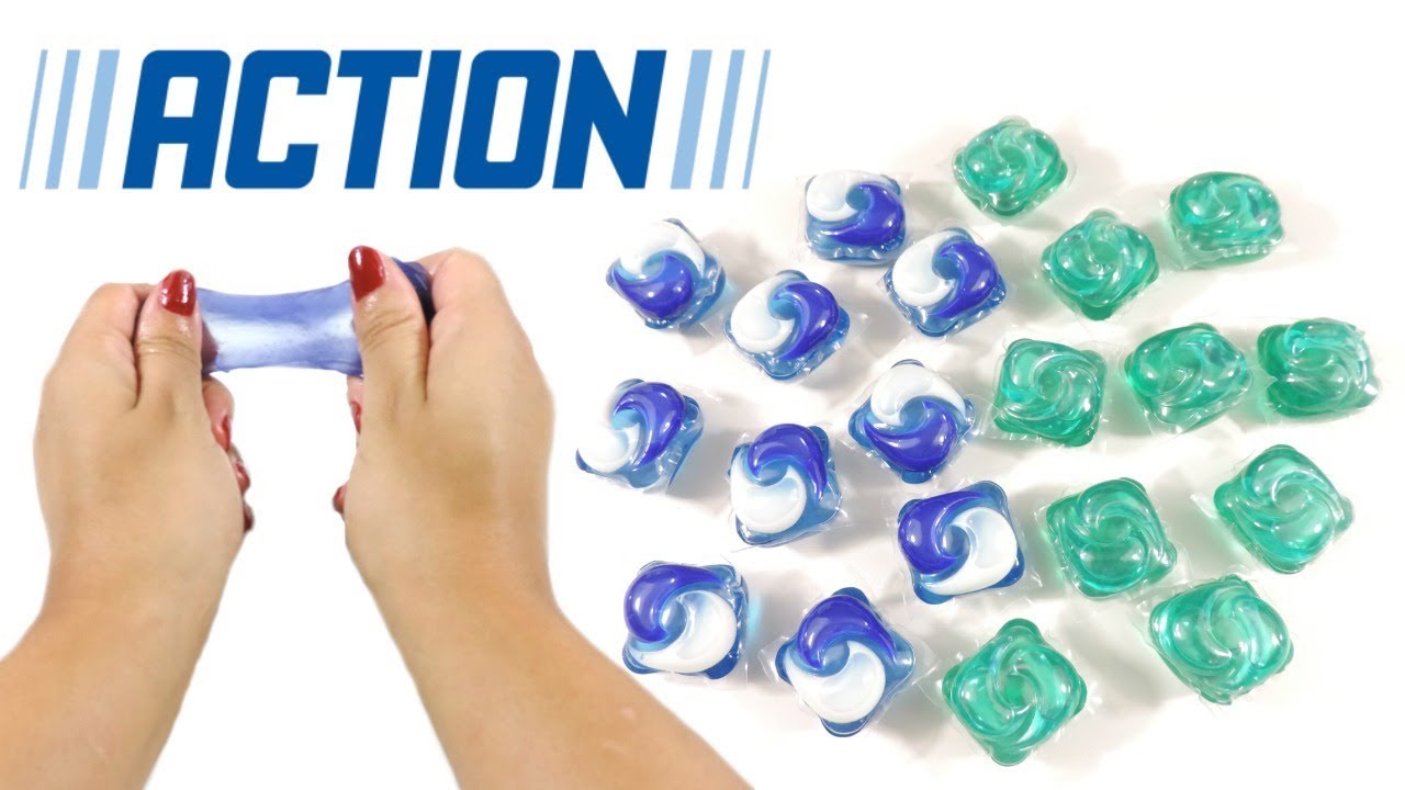 SLIME TEST DE 2 LESSIVES EN CAPSULES DE CHEZ ACTION 💦