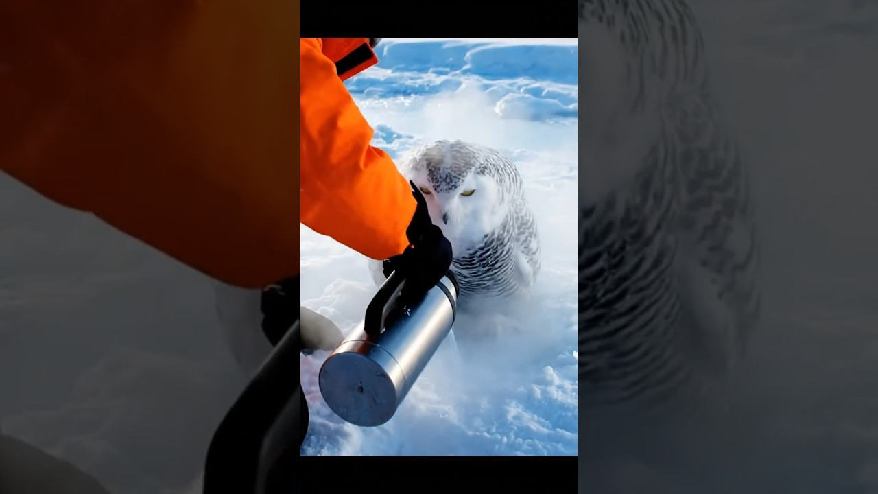 This Snowy Owl was trapped in ice seconds from disaster! 