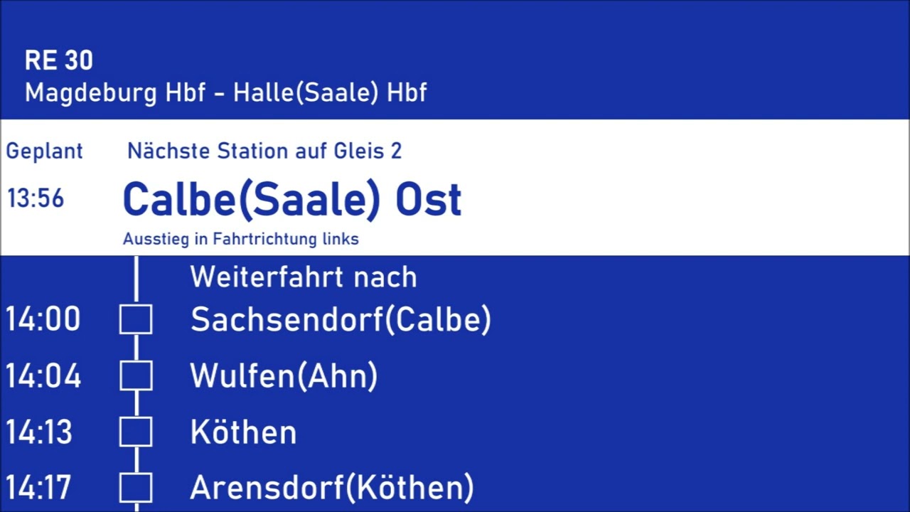 Ansagen RE 30 Magdeburg Hbf - Halle(Saale) Hbf