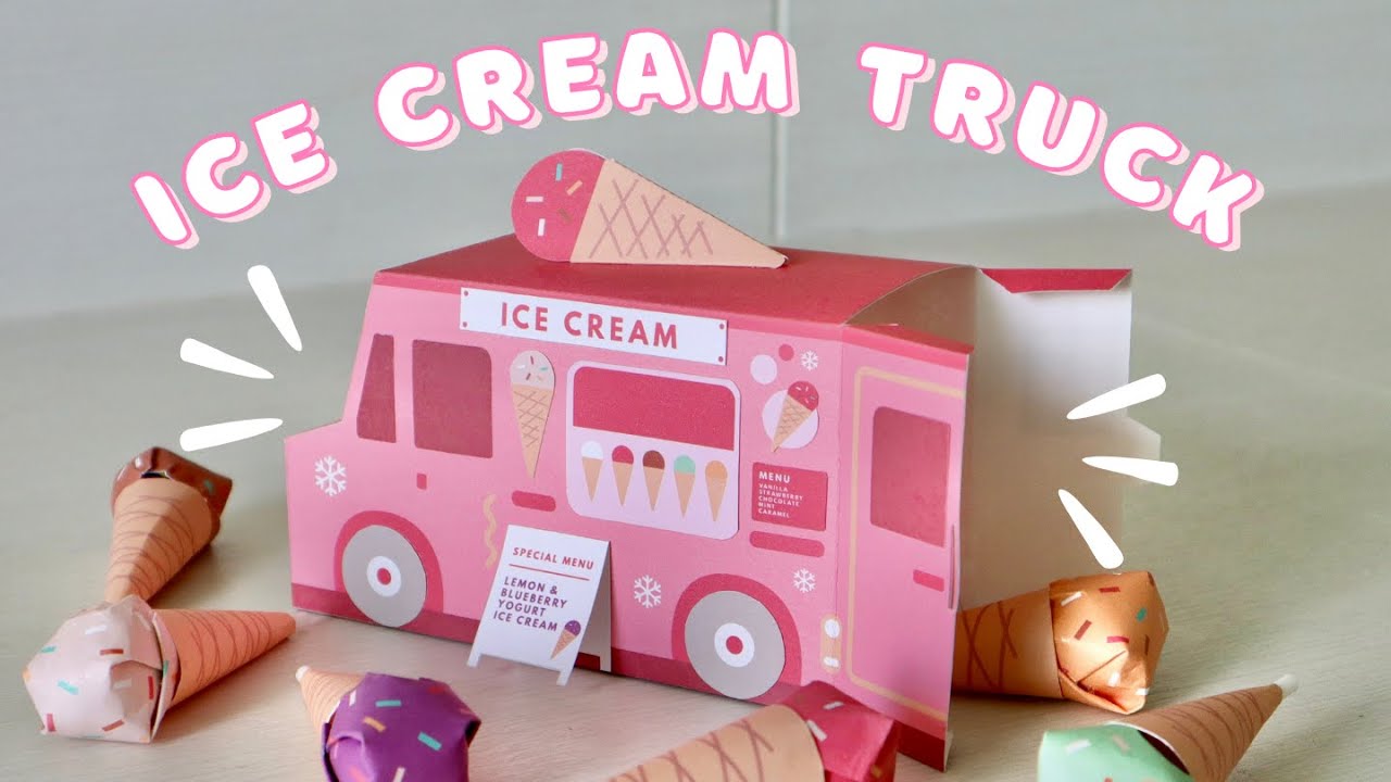 DIY Pink Ice Cream Truck Candy Gift Box tutorial - Gift for Boyfriend, Easy Cute Paper Craft Idea