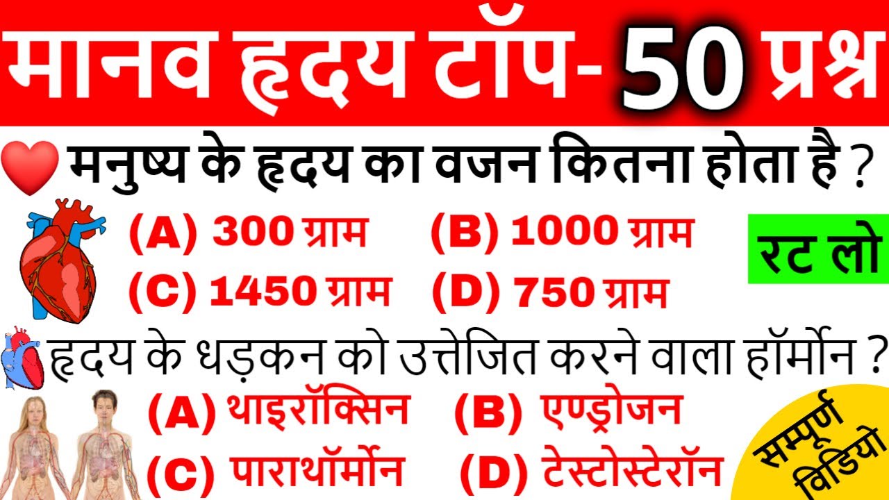 General Science important questions | Science gk in hindi | Human Heart, मानव हृदय | Science Tricks