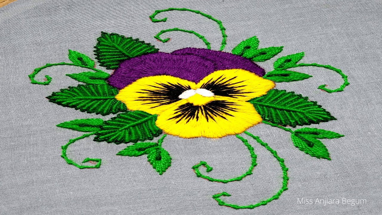 Pansy Flower Embroidery Class, Thread Painting Pansy by Anjiara, Needle Painting Pansy Flower-146