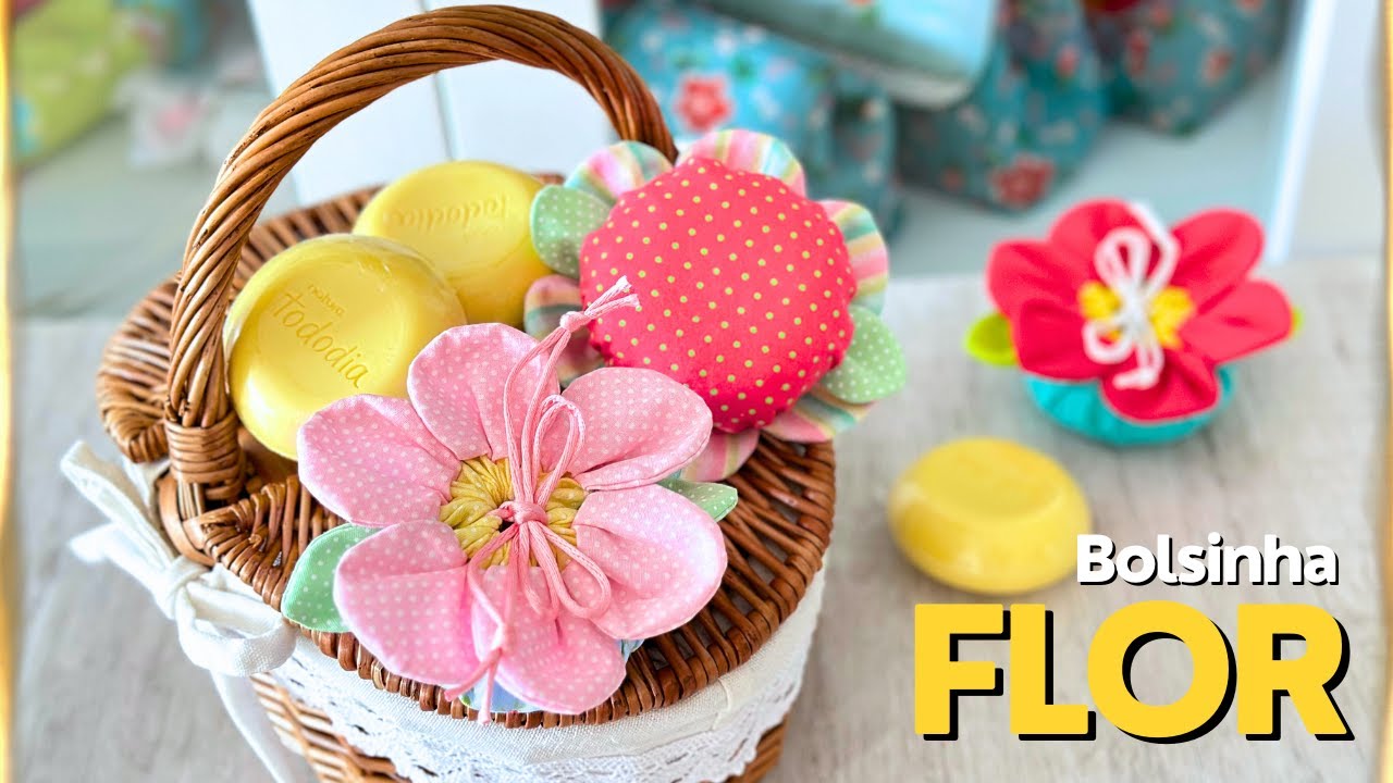 Bolsinha Flor D.I.Y. / Drawstring bag / Flower Pouch / Sewing Tutorial