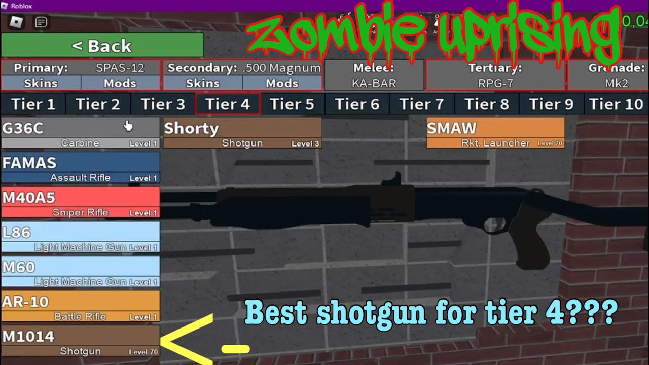 Roblox Zombie Uprising best weapons in each tier!