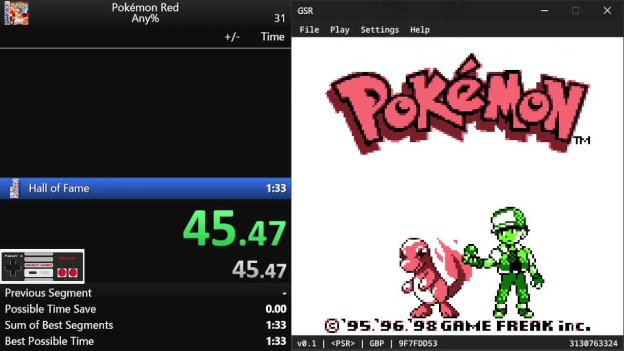 Pokémon Red Any% in 1:30.277 [Current PB]