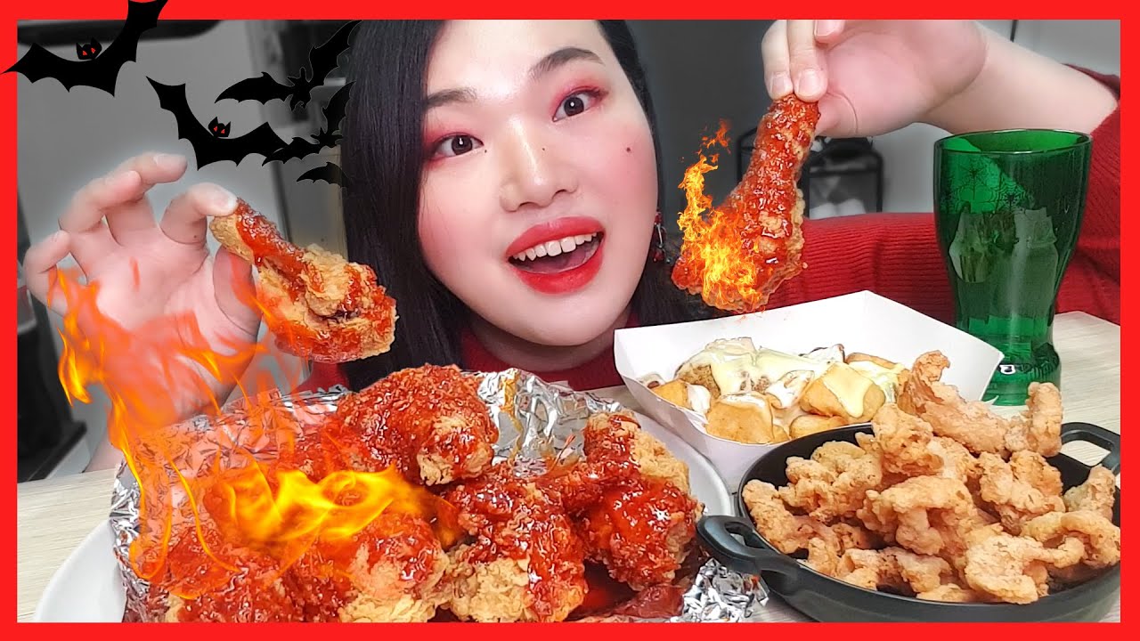 🔥3단계보다 매운 뱀파이어치킨 1단계 먹방🔥 (feat.뱀파이어 메이크업)