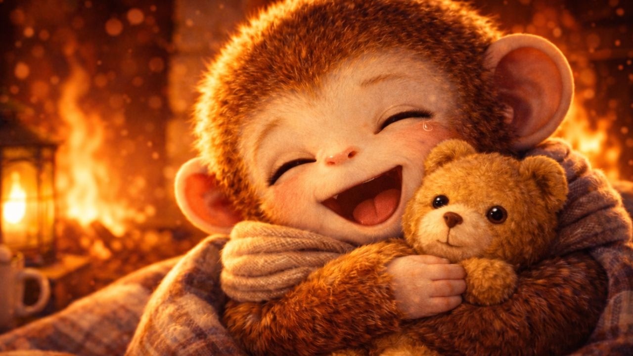 👉 All He Needed Was This 🐒🧸 | Little Monkey Cozy Winter Fireplace Piano (1 Hour)