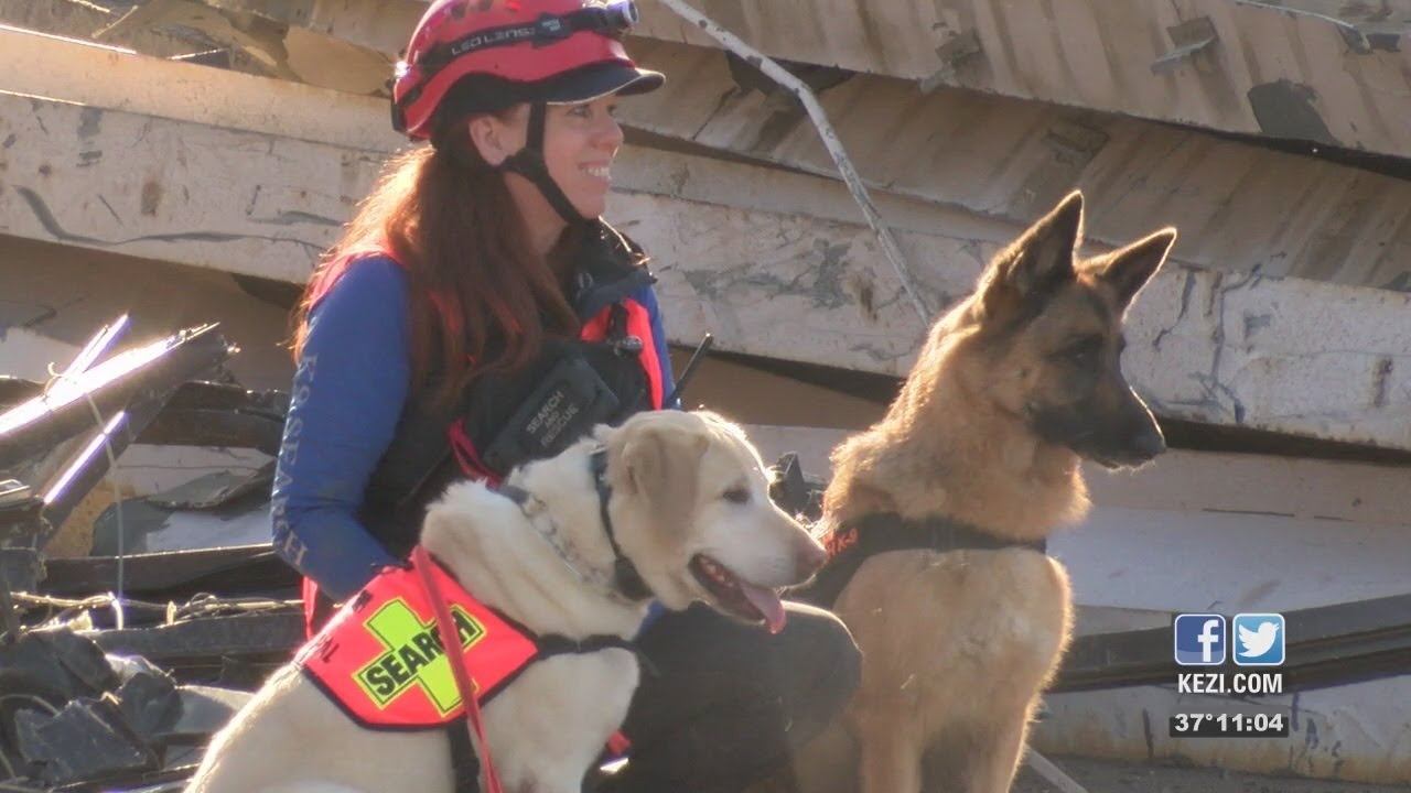 K-9 search and rescue team use Reser Stadium rubble for training